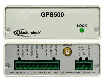 Generador de códigos de tiempo GPS500, maestro de sincronía de tiempo, con antena pre-amplificada. Sincronizado por medio de reloj atómico vía satélite.