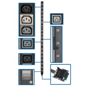 Tripp Lite PDU3V20D354B Barra de Contactos para PDU Vertical Trifásica de 8.6/12.6kW, Tomacorrientes de 208 (48 C13 y 6 C19), Accesorio para Instalación en Rack de 0U para PDUs con ATS selectas