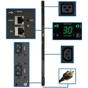 Tripp Lite PDUMNV30HV2LX PDU Monofásico Monitoreable de 5/5.8kW, Interfaz LX, Tomacorrientes de 208V / 240V (36 C13/6 C19), L6-30P, Cable de 3.05 m [10 pies], 0U 1.78 m [70"] de Altura, TAA