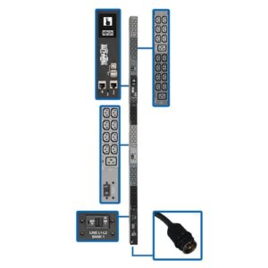 Tripp Lite PDU3EVN10H50B PDU Trifásico Monitoreable de 14.5kW, Tomacorrientes de 208V / 240V, (42 C13 / 6 C19), Hubbell CS8365C, Cable de 3.05 m [10 pies], 0U 1.78 m [70"] de Altura, TAA
