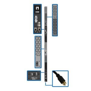 Tripp Lite PDU3EVN6L1530B PDU Trifásico Monitoreable de 10kW, Interfaz LX, Tomacorrientes de 208V / 240V, (42 C13 / 6 C19), LCD, NEMA L15-30P, Cable de 1.83 m [6 pies], 0U 1.78 m [70"] de Altura, TAA