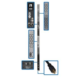 Tripp Lite PDU3EVN6L2130 PDU Trifásico Monitoreable de 8.6kW, Tomacorrientes de 208V / 240V (36 C13, 6 C19 y 3 5-15/20R), LCD, NEMA L21-30P, Cable de 1.83 m [6 pies], 0U 1.78 m [70"] de Altura, TAA