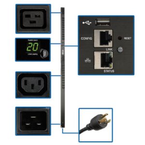 Tripp Lite PDUMNV20HVLX PDU Monofásico Monitoreable de 3.3kW ~ 3.7kW, Interfaz de Plataforma LX, Tomacorrientes de 208V / 230V (20 C13/4 C19), C20/L6-20P, 0U 1.78 m [70"], TAA