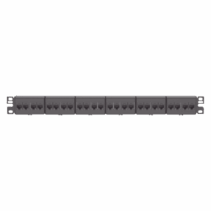 Panel de Parcheo con 24 Acopladores Mini-Com, Plano, Categoría 6, de 1 UR, Color Negro   CP24688BL