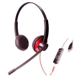 EPIC 502-R, Diadema UC, control llamada, mute y vol, 3.5mm y USB, Rojo (Binaural)