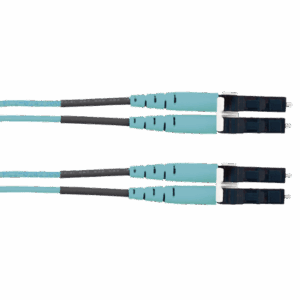 Jumper de Fibra Optica Multimodo 50/125 OM3, LC-LC Duplex, LSZH (Cero Halógenos), Color Aqua, 2 Metros  FX2ELLNLNSNM002