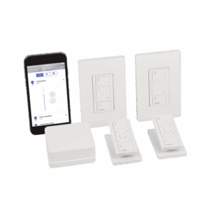 (Caseta Wireless) Kit Hub controlador, 2 atenuadores, 2 controles remotos, 2 base mesa y 2 tapas.: PBDGPKG2W