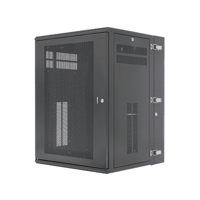 Gabinete PanZone de Montaje en Pared, de 19in, Puerta Ventilada, 18 UR, 635mm de Profundidad, Color Negro  PZWMC18P