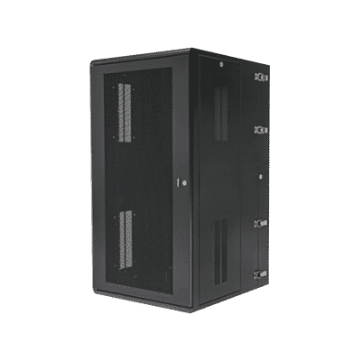 Gabinete PanZone de Montaje en Pared, de 19in, Puerta Ventilada, 26 UR, 635mm de Profundidad, Color Negro  PZWMC26P
