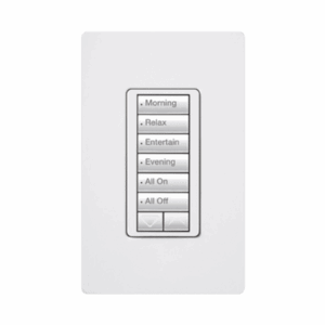 (RadioRA2) Teclado Seetouch Hibrido 6 botones, 2 botones subir/bajar, programe escenas diferentes en cada botón,puede instalarse en un interruptor de luz.: RRDHN6BRLWH