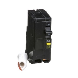 PASTILLA INTERRUPTOR TERMOMAGNÉTICO QO, 2 POLOS, 20A, 6MA GFI, 10 KA, PGTAIL, ENCHUFABLE