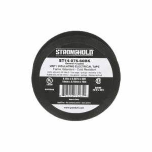 Cinta Eléctrica STRONGHOLD para Aislar, de PVC, Uso General Reparación y Mantenimiento, Grosor de 0.18mm (7 mil), Ancho de 19mm, y 18m de Largo, Color Negro  ST14-075-60BK