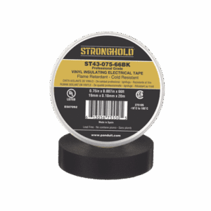 Cinta Eléctrica STRONGHOLD para Aislar, de PVC, Uso Profesional en Construcción Eléctrica, Grosor 0.18mm (7 mil), Ancho 19mm, y 20m Largo, Color Negro. Superior a cintas Super 33  ST43-075-66BK