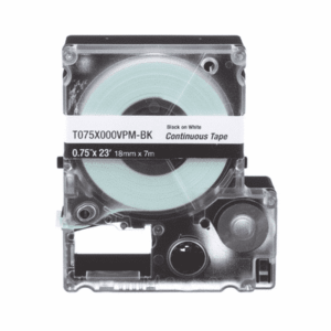 Casete de Etiquetas de Vinilo de Cinta Continua, Color Negro Sobre Blanco, Uso Interior/Exterior, 18 mm de Ancho x 7 Metros de Largo  T075X000VPM-BK