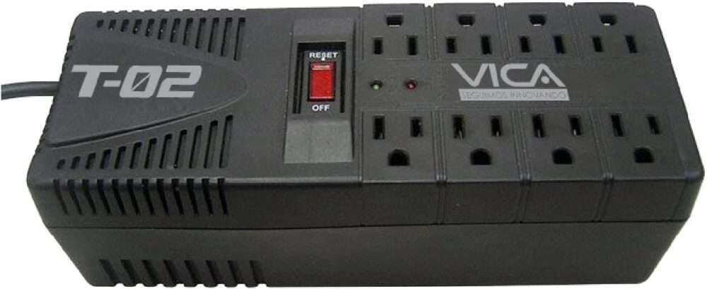 REGULADOR VICA T-02 DE 1200VA/700W 8 CONTACTOS PROTECTOR DE LÍNEA TELEFÓNICA GARANTÍA 5 AÑOS